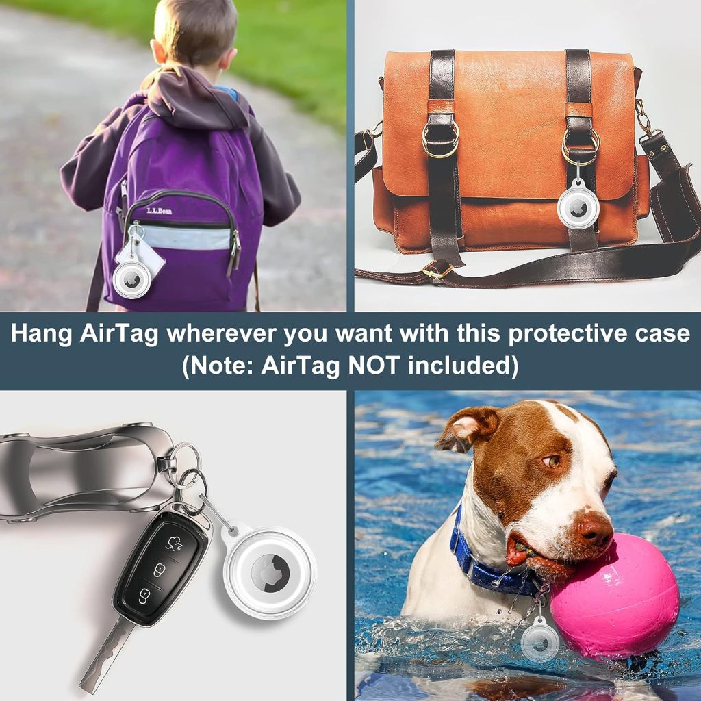 2 Pack IPX8 Waterproof AirTag Keychain Holder Case, Lightweight, Anti-Scratch, Easy Installation,Soft Full-Body Shockproof Air Tag Holder for Luggage,Keys, Dog Collar (Black+Clear)