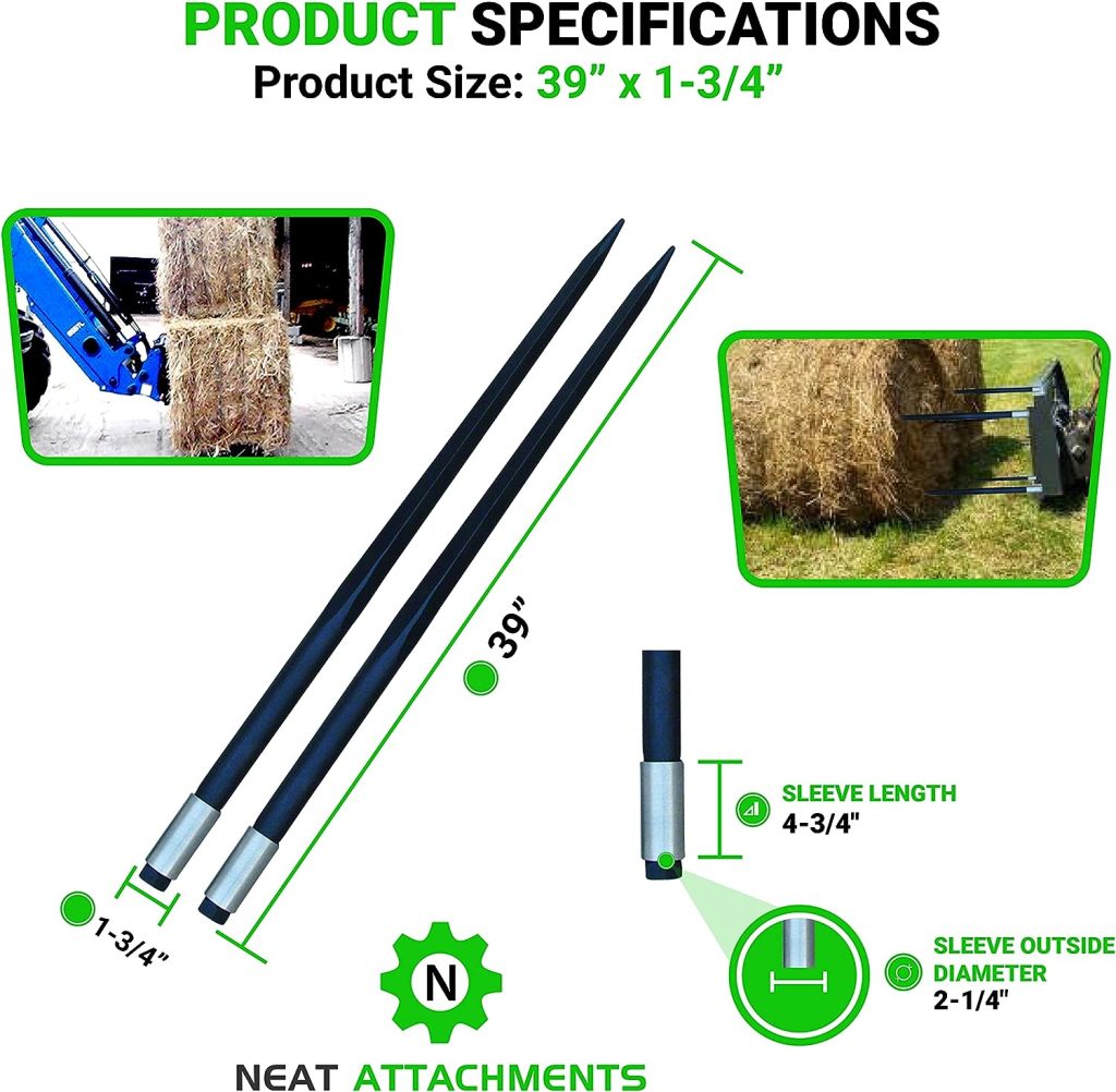 39 Hay Bale Spear 3000 LBs Capacity, C-2 Bale Spike Square Tapered Forged - 1 3/4 Conus 2, Bale Hay Spike with Hex Nut  Weld in Sleeve