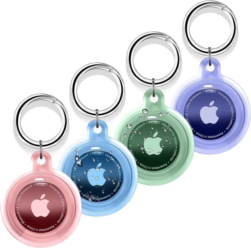 4 Pack Airtag Holder, Airtag case Waterproof Apple Air Tag Case with Keychain, Shockproof  Dustproof Airtag Holders for Pet Tracking, Bags, Kids, Keys, Luggage（4 Colors）