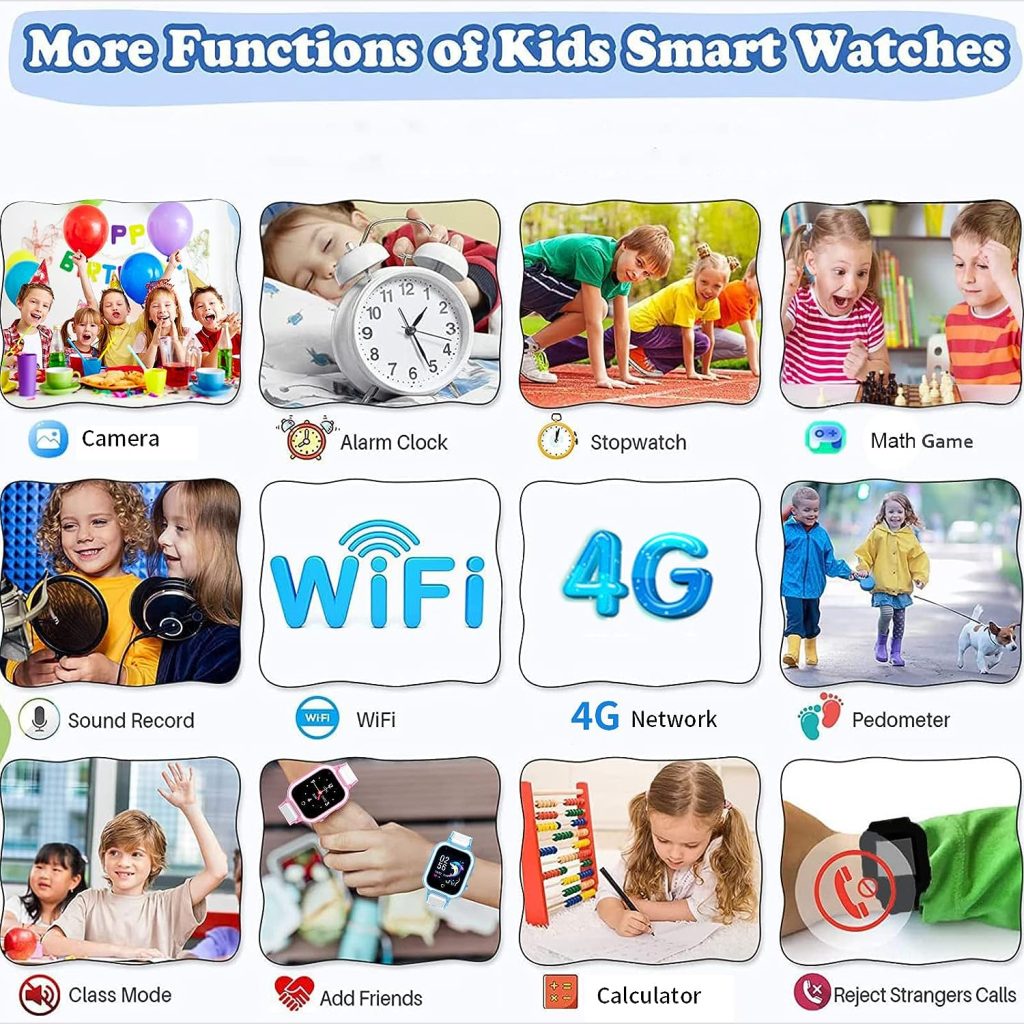 4G Smart Watch for Kids, Smart Watch with GPS Tracker Two Way Calling, Text Voice  Video Chat, SOS, WiFi, Waterproof Touch Screen Wrist Watch Suitable for 4-12 Boys Girls Birthday Gifts. (Blue)
