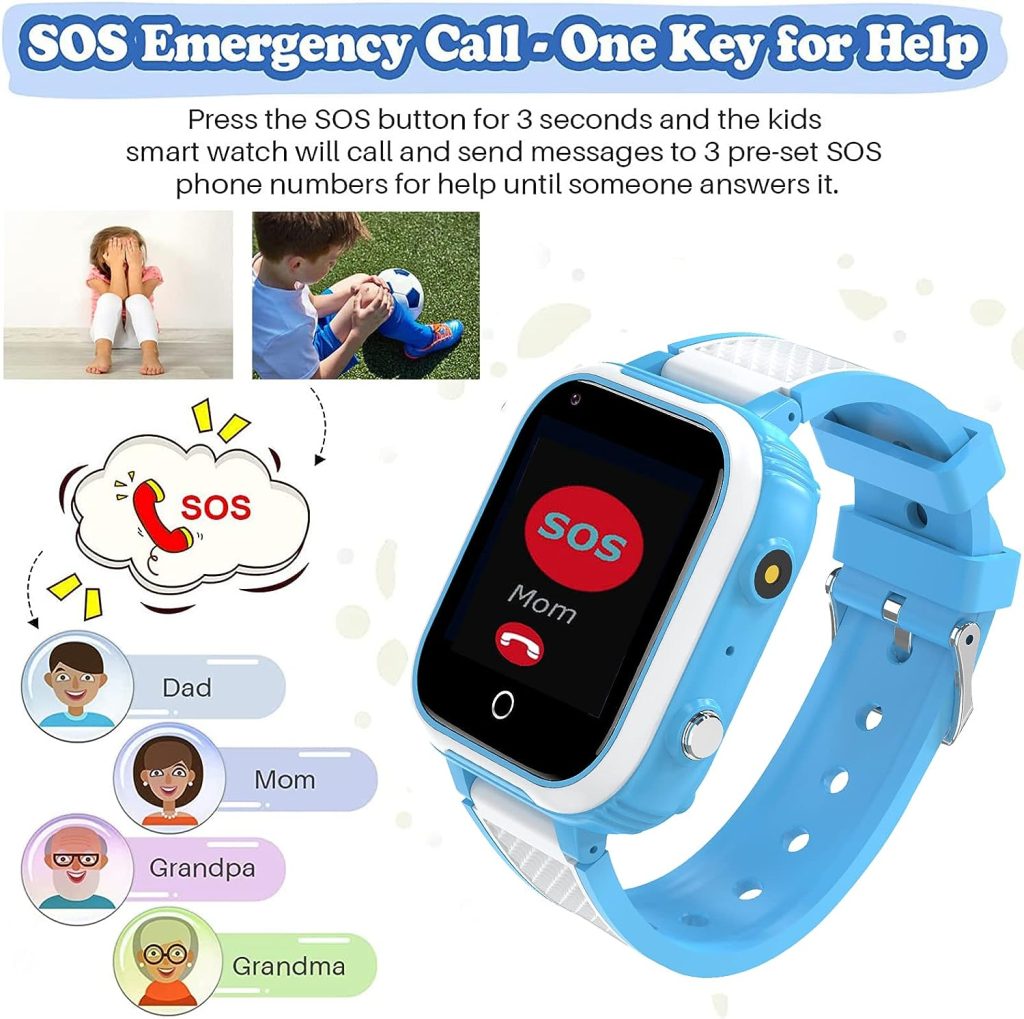 4G Smart Watch for Kids, Smart Watch with GPS Tracker Two Way Calling, Text Voice  Video Chat, SOS, WiFi, Waterproof Touch Screen Wrist Watch Suitable for 4-12 Boys Girls Birthday Gifts. (Blue)