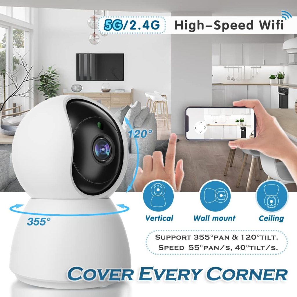 4MP Indoor Camera, 2K Security Camera for Baby Monitor, 360° PTZ Wireless Cameras for Home Security, 5G  2.4G WiFi Pet Camera with Phone App, Night Vision Motion Detection Siren Works with Alexa