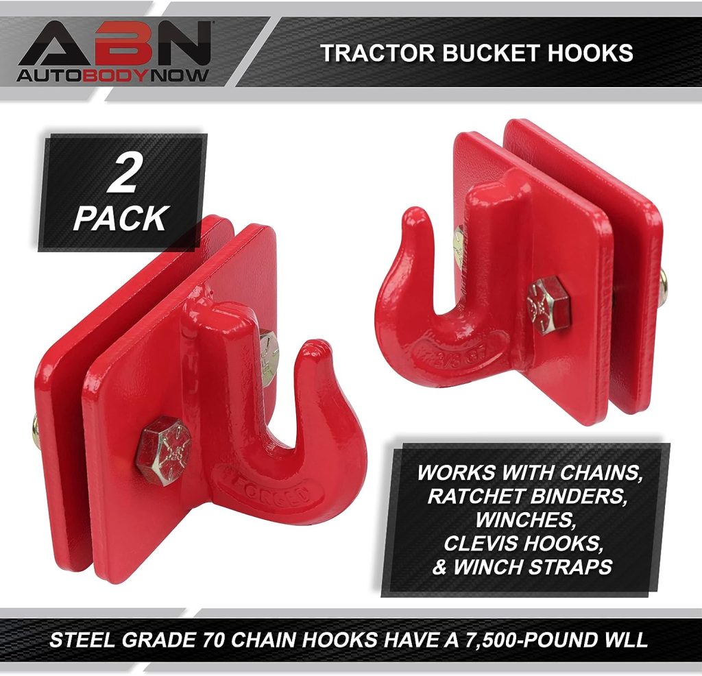ABN Tractor Bucket Hooks - 2pk 3/8in Tractor Bucket Grab Hook Steel Grade 70 Chain Hooks for Skidloader and Farm Truck