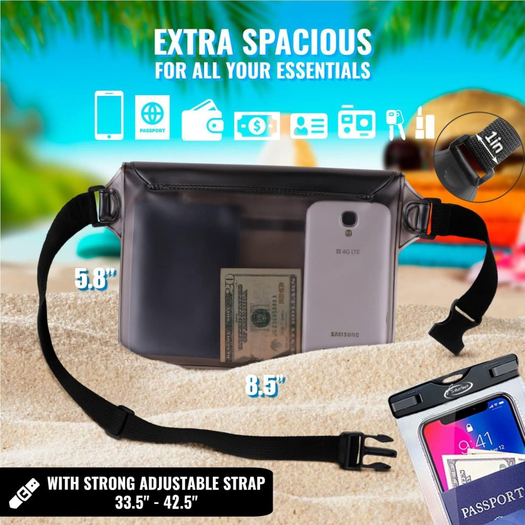 AiRunTech Waterproof Phone Pouch, Cruise Essentials 4-Piece Set, Beach Vacation Kayak Cruise Accessories Must Haves, Waterproof Bag for Travel with Phone Lanyard (2 Phone cases + 2 Fanny Packs)