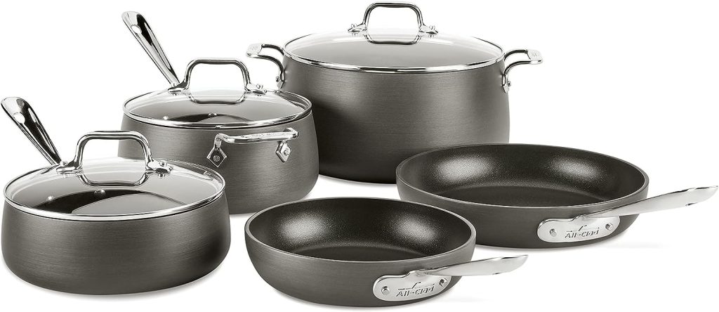 All-Clad HA1 Hard Anodized Nonstick Cookware Set 8 Piece Induction Pots and Pans Black
