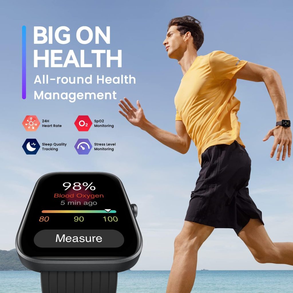 Amazfit Bip 3 Smart Watch for Android iPhone, Health Fitness Tracker with 1.69 Large Display,14-Day Battery Life, 60+ Sports Modes, Blood Oxygen Heart Rate Monitor, 5 ATM Water-resistant (Black)