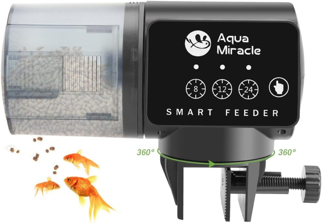 AquaMiracle Automatic Fish Feeder for Aquarium, Fish Feeder Automatic Dispenser with Timer Fish Food Timer Fish Food Vacation Feeder Auto Fish Feeder, for Granules Pallets Strips, Volume Adjustable