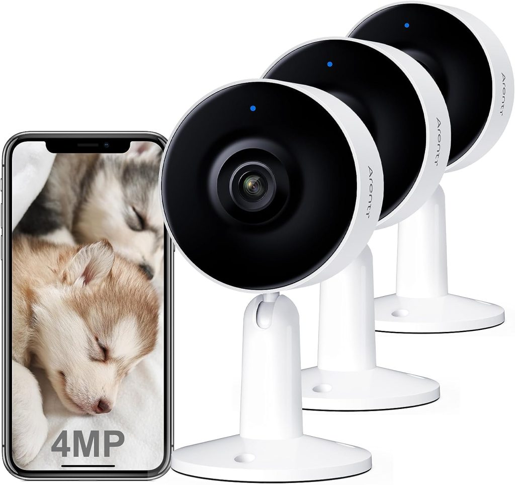 ARENTI 4MP WiFi Security Camera Indoor, 3PCS Pet Dog Camera with Phone App, Plug-in Baby Home Puppy Cam, 2.4GHz, Motion Sound Detection, Night Vision, Two-Way Talk, Alexa and Google Compatible