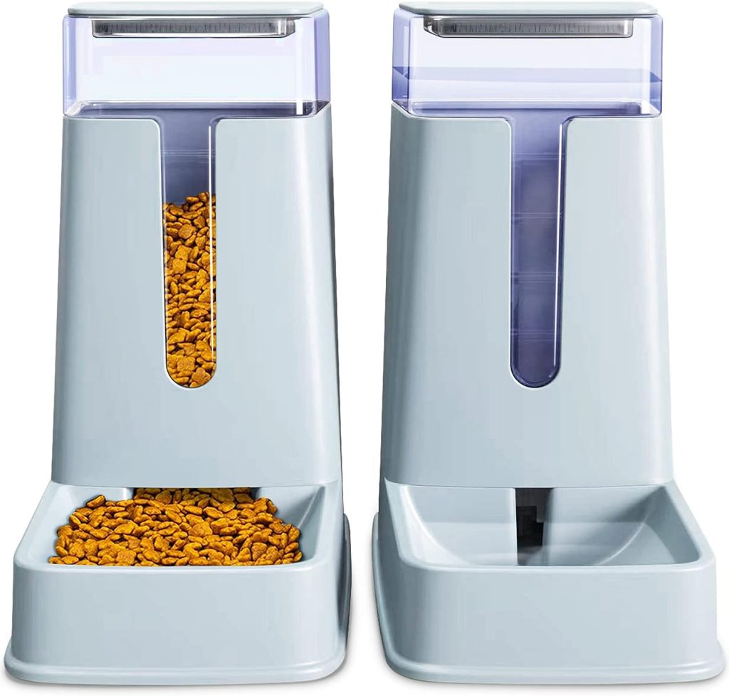 Automatic Cat Feeder and Water Dispenser in Set 2 Packs Dog 1 Gallon for Small Medium Big Pets Puppy Kitten (Gray)