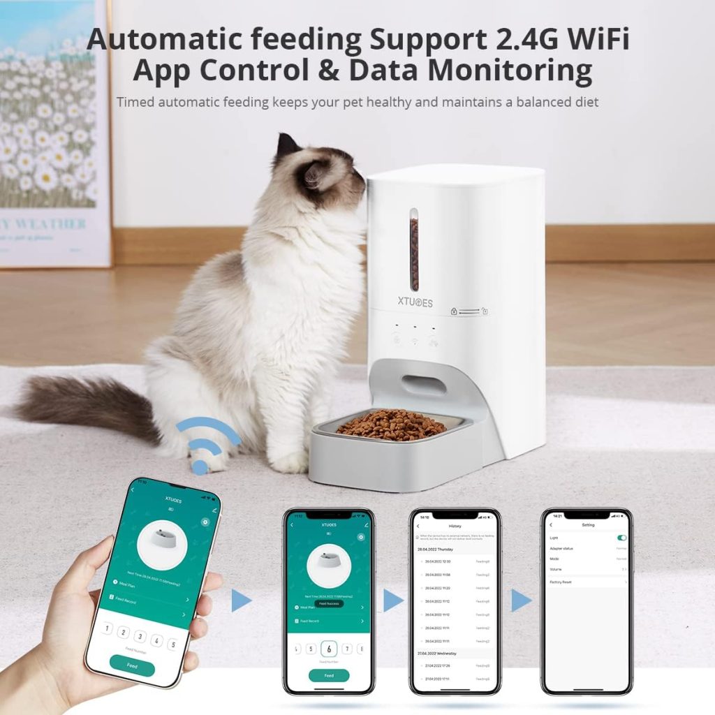 Automatic Cat Feeders,4L Pet Dry Food Dispenser with 2.4G WiFi App Enabled Pet Feeder Stainless Steel Bowl  Twist Lock Lid,Timed Pet Feeder to 1-10 Meals Per Day  30s Meal Call Granary for Cats/Dogs