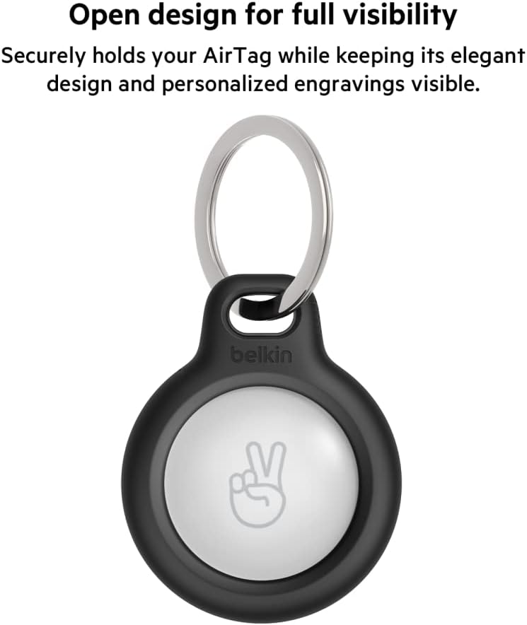 Belkin Apple AirTag Secure Holder with Key Ring - Durable, Scratch-Resistant Case with Open Face  Raised Edges - Protective AirTag Keychain Accessory for Keys, Pets, Luggage,  More - Black