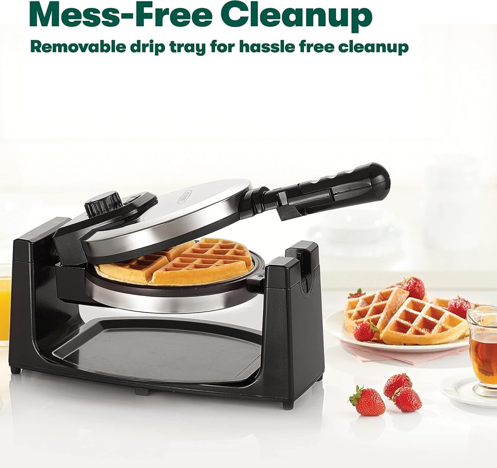 BELLA Classic Rotating Belgian Waffle Maker with Nonstick Plates, Removable Drip Tray, Adjustable Browning Control and Cool Touch Handles, Stainless Steel