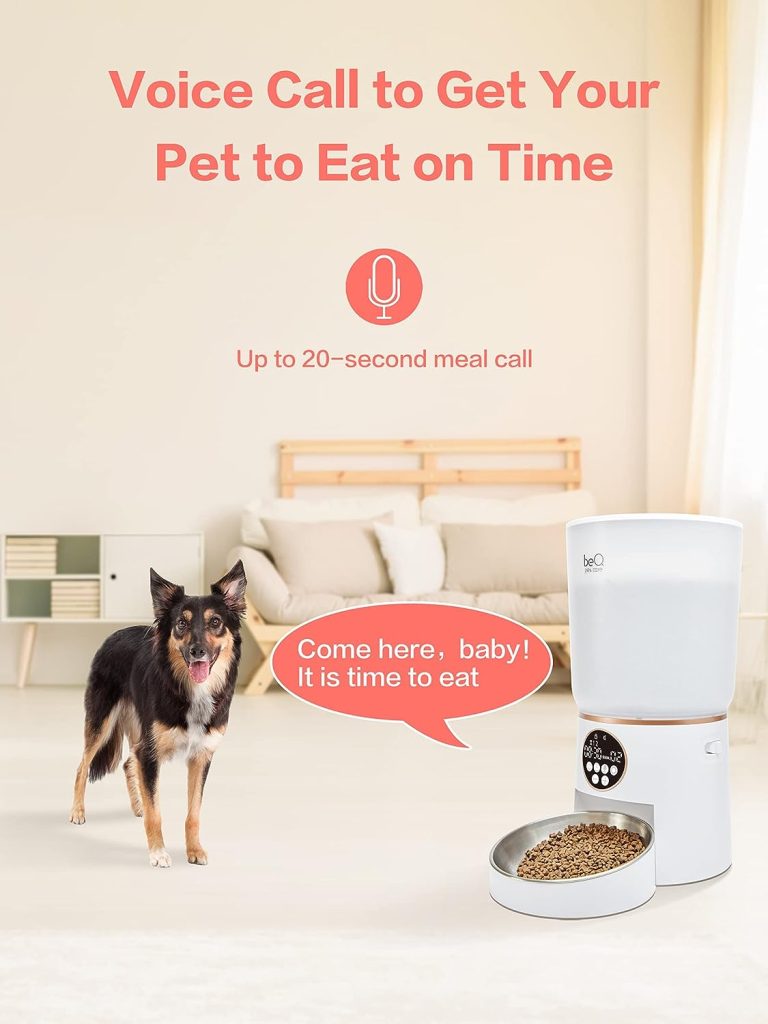 beQ 5L Automatic Cat Feeder, Timed Dog Feeder for Dry Pet Food with Stainless Steel Bowl, Twist Lock Sealed Lid and Desiccant Dag, 1-6 Meals Per Day, 20-Second Voice Recording, for Cats or Dogs.