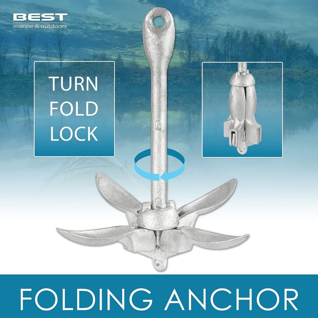 Best Marine Boat Anchor | 3.5 Pound Kayak Anchor Kit | Folding Anchor System for SUP Paddle Board, Jet Ski, Canoe  PWC | Kayak Fishing Accessories | Foldable Anchors  Trolley Gear System