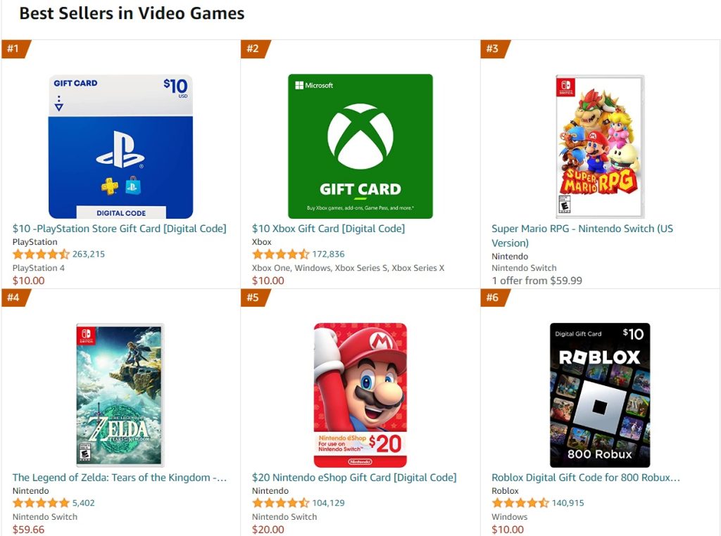 Best Selling Games on Amazon