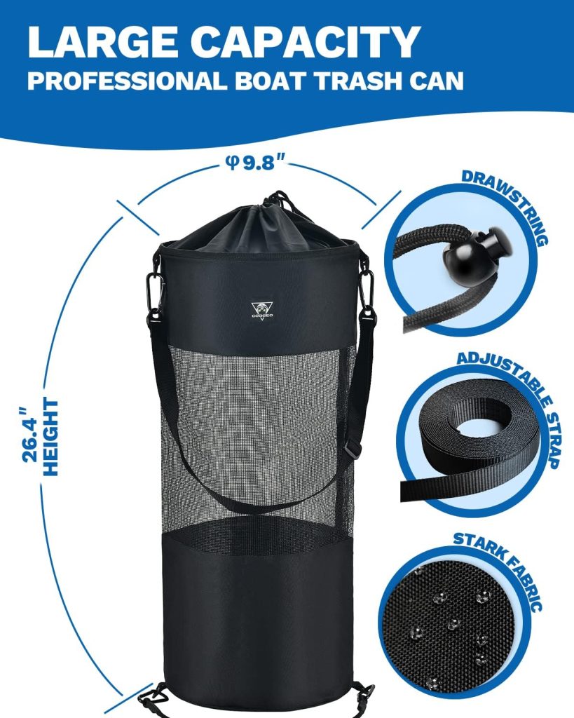 Boat Trash Can Outdoor Resuable Hoop Mesh Boat Trash Bags, Pontoon Boat Accessories Marine, Boat Garbage Can for Fishing, Kayak, Camping