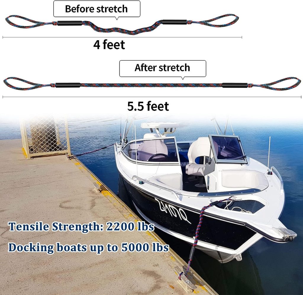 Botepon Boat Bungee Dock Lines, Boating Gifts for Men, Boat Accessories, Pontoon Accessories, Mooring Lines for Bass Boat, 4 Feet