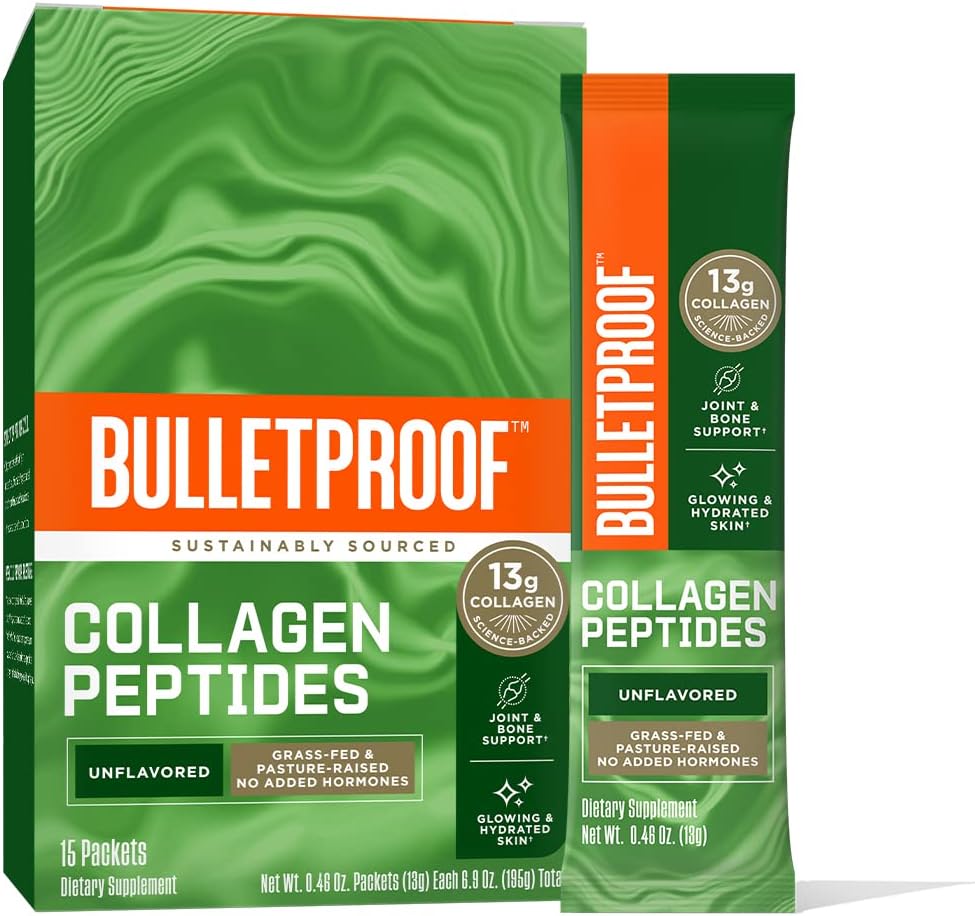 Bulletproof Unflavored Collagen Peptide Powder Packets, Pack of 15, Grass-Fed Collagen Peptides and Amino Acids for Healthy Skin, Bones and Joints : Health  Household