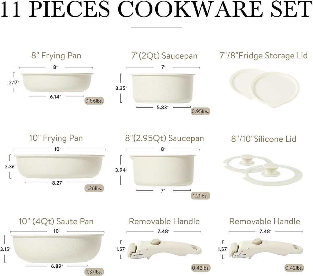 CAROTE 11-Piece Nonstick Cookware Set with Detachable Handles, Induction-Safe, Dishwasher-Safe