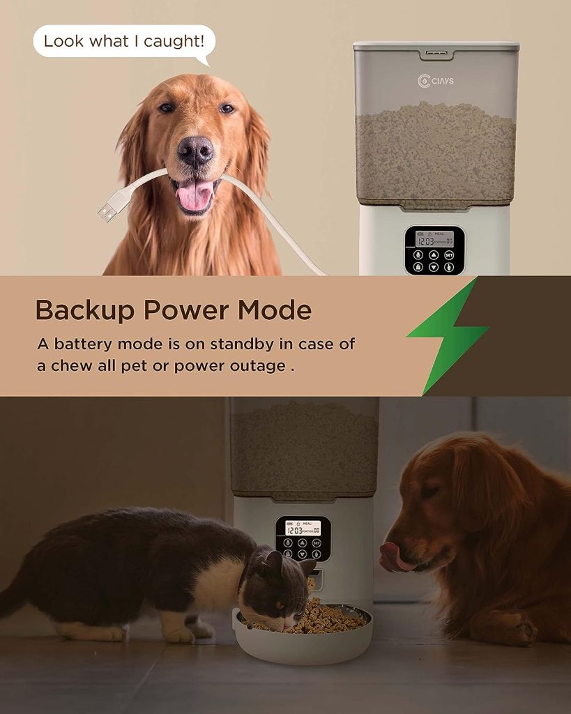 Ciays Automatic Cat Feeders, 5.6L Cat Food Dispenser Up to 20 Portions Control 4 Meals Per Day, Pet Dry Food Dispenser for Small Medium Cats Dogs, Dual Power Supply  Voice Recorder, White (PAF-A06)