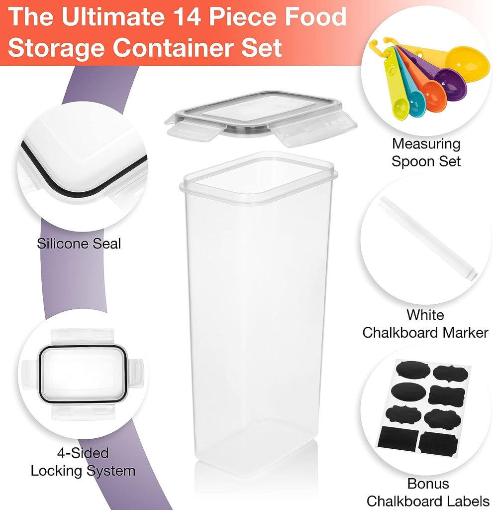 ClearSpace Airtight Food Storage Containers –14 Pack BPA Free Kitchen Organization Set for Pantry Organization and Storage, Plastic Canisters with Durable Lids Ideal for Cereal, Flour  Sugar (Black)