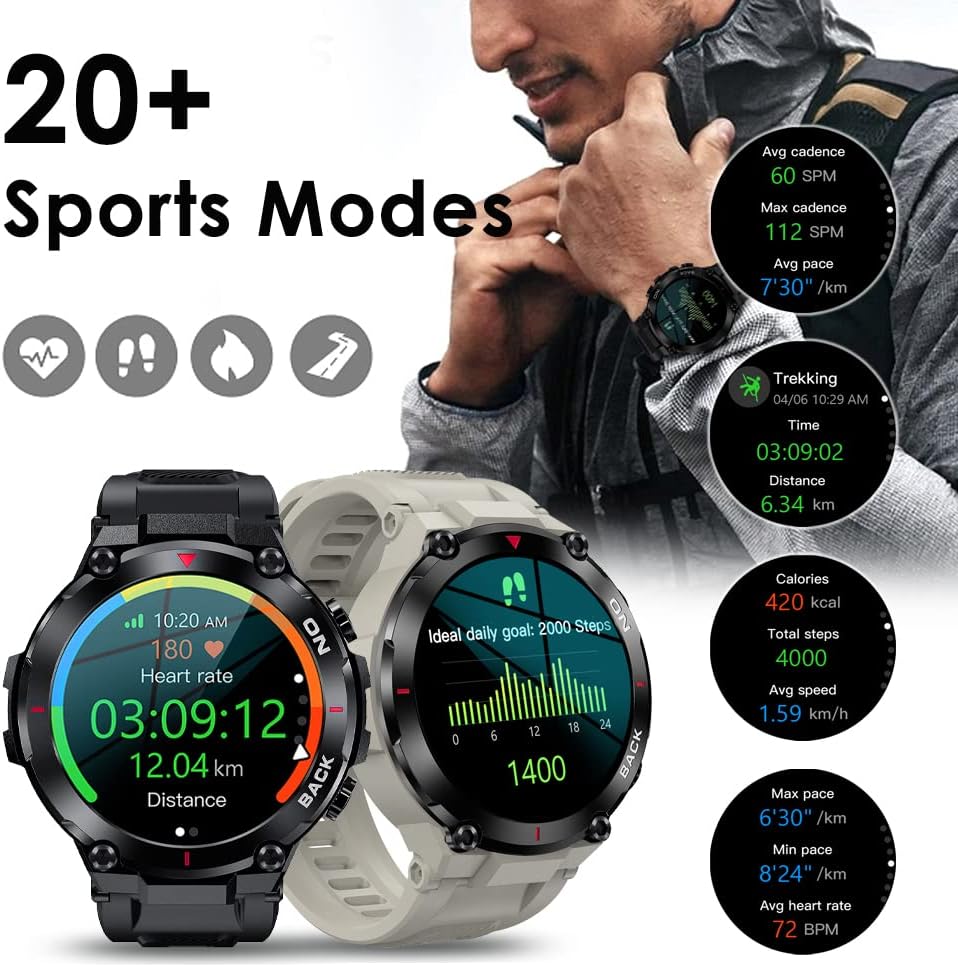 CNBRO Mens GPS Smart Watches for Android iOS Phones Rugged Smart Watch for Outdoor Sports with 480mAh Longer Battery Life Fitness Tracker with Calories/Steps Counter