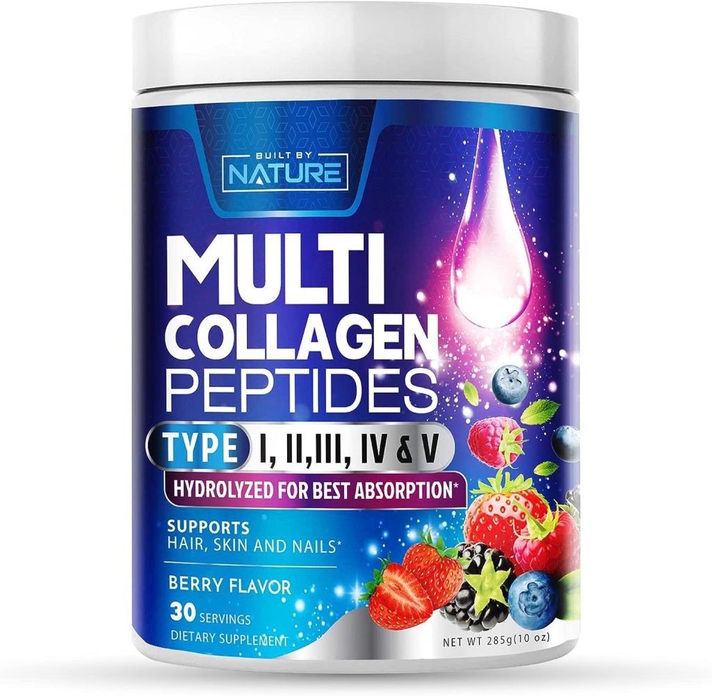 Collagen Powder, Hydrolyzed Type 1  3 Peptides, Grass-Fed Multi Collagen Complex Supplement, Healthy Hair, Skin, Nails, Bones  Joints, Keto  Paleo Friendly, Non-GMO, Berry Flavor – 30 Servings