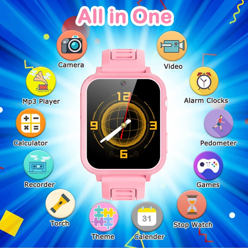 Cosjoype Kids Game Smart Watch Gift for Girls Age 6-12, 24 Puzzle Games HD Touch Screen Kids Watches with Video Camera Music Player Pedometer Flashlight 12/24hr Toys for 7 8 9 10 11 12 Year Old Girls