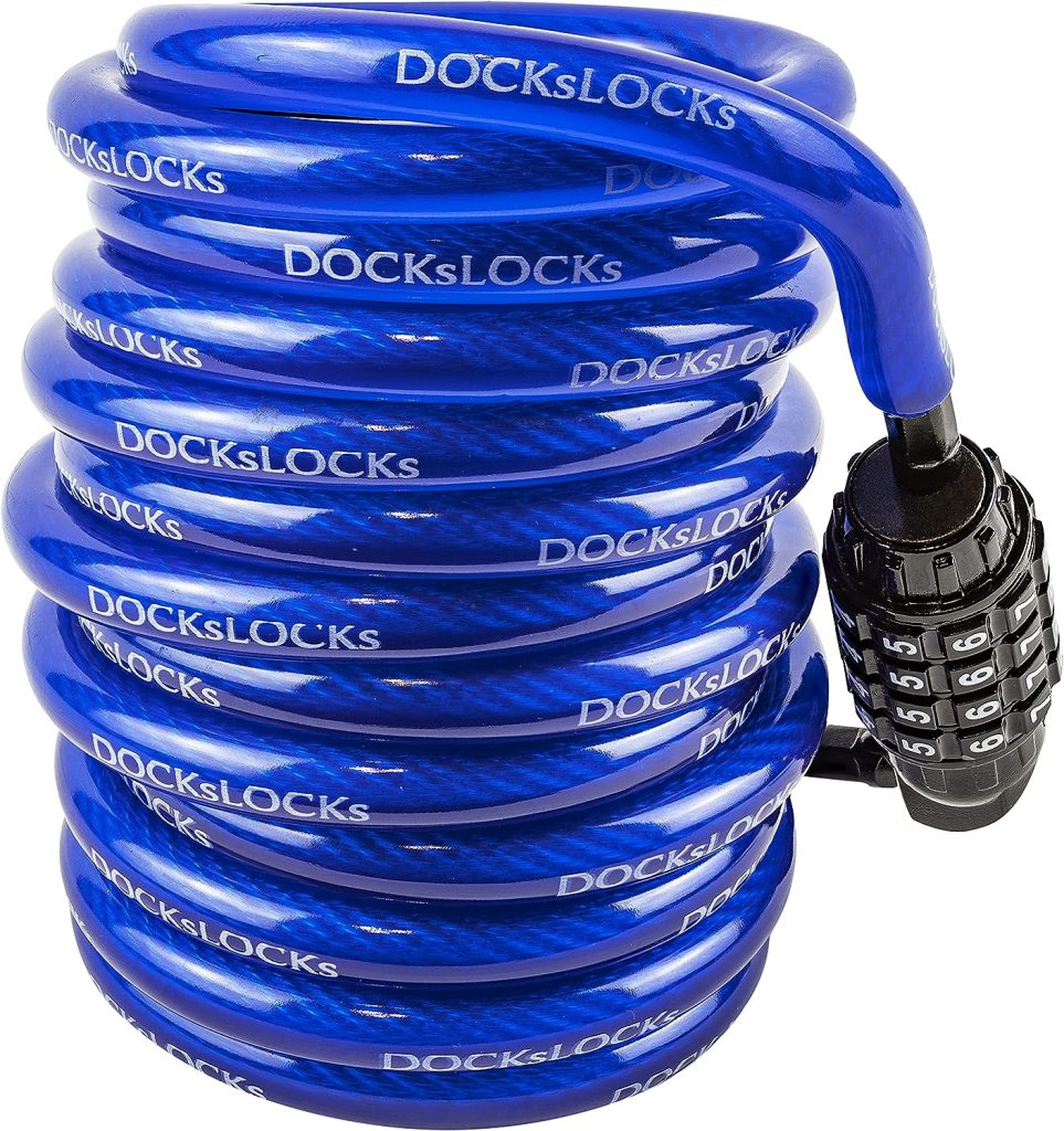 DocksLocks Weatherproof Coiled Security Cable Lock (5ft to 25ft Lengths) with Resettable Combination, Anti-Theft Protection for Kayaks, Bikes, Paddleboards, Scooter, Equipment, Bicycles and More
