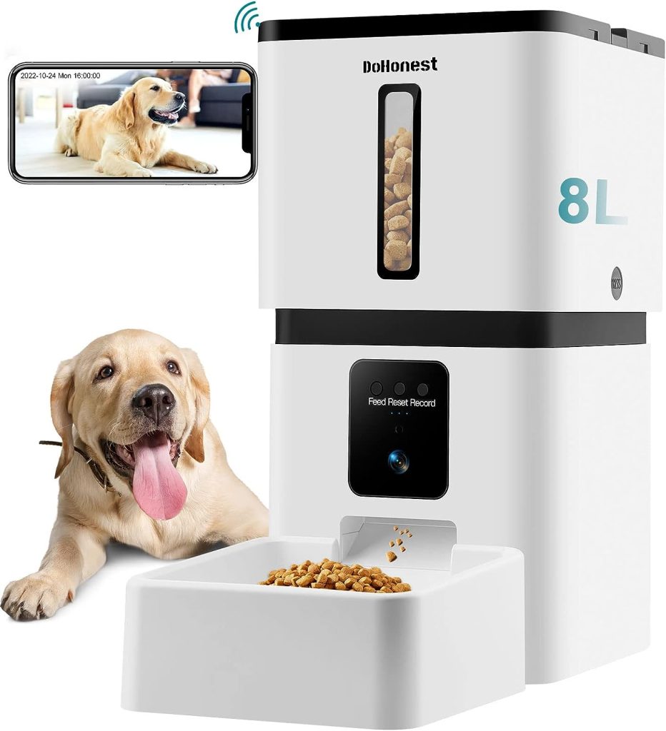 DoHonest Automatic Dog Feeder with Camera: 8L Smart 5G WiFi Cat Food Dispenser 1080P HD Video Night Vision Pet Feeder 2-Way Audio APP Control S15