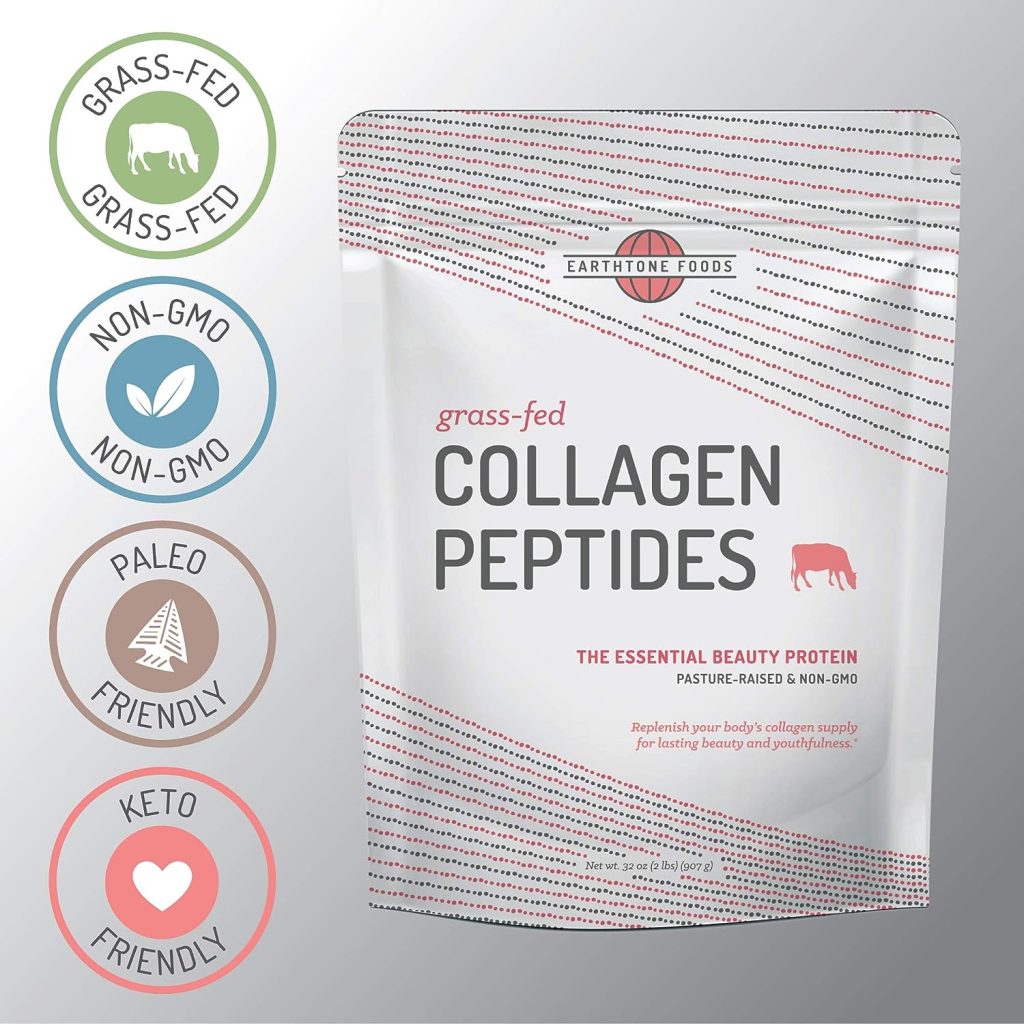 EARTHTONE Collagen Peptides Powder | Paleo Friendly Hydrolyzed Grass-Fed Non-GMO Collagen Protein, 32 oz