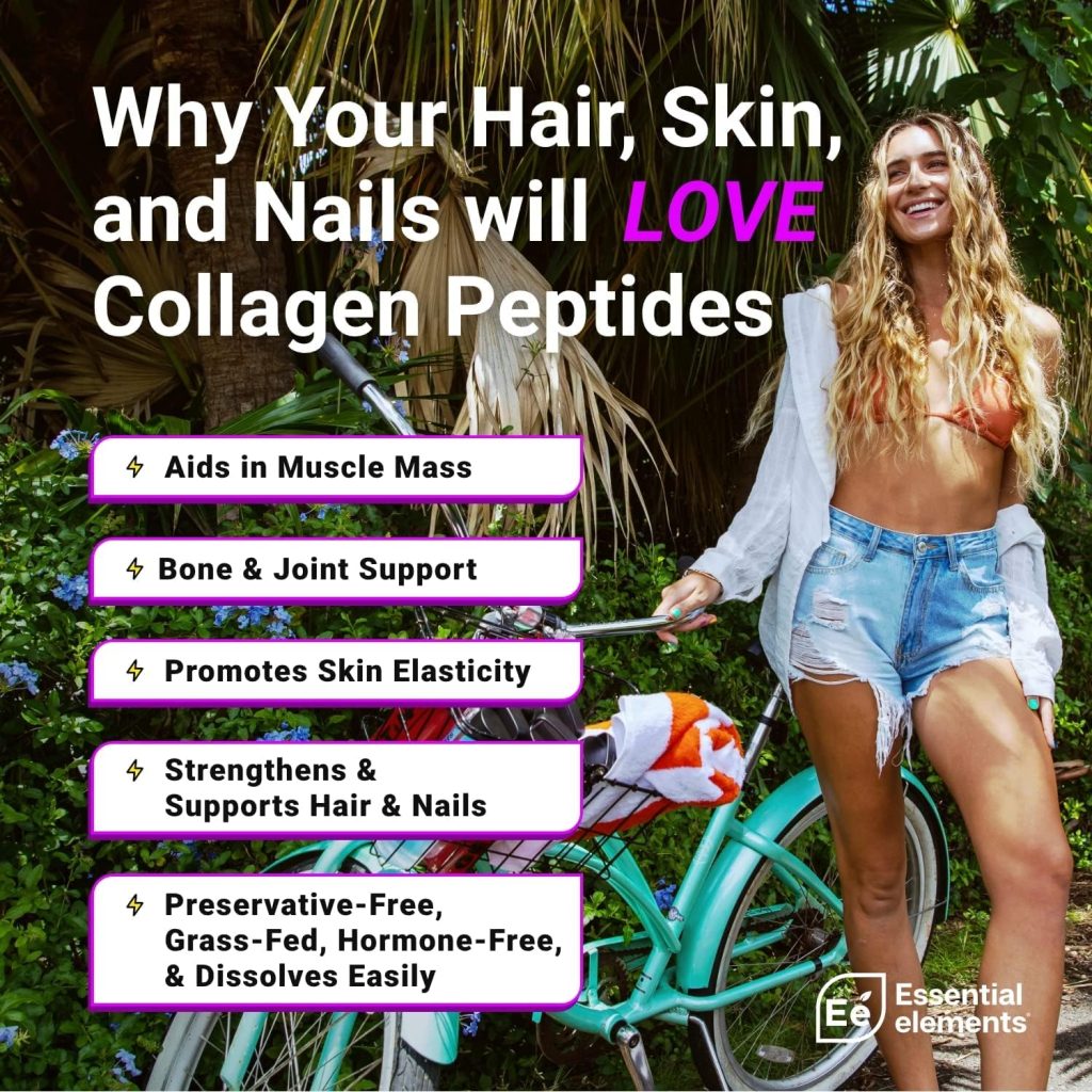 Essential Elements Hydrolyzed Collagen Peptides Powder - Collagen Supplement for Joint, Skin, Hair,  Nail Support - Types I  III - Non-GMO, Hormone-Free, Grass-Fed Collagen Powder - 41 Servings