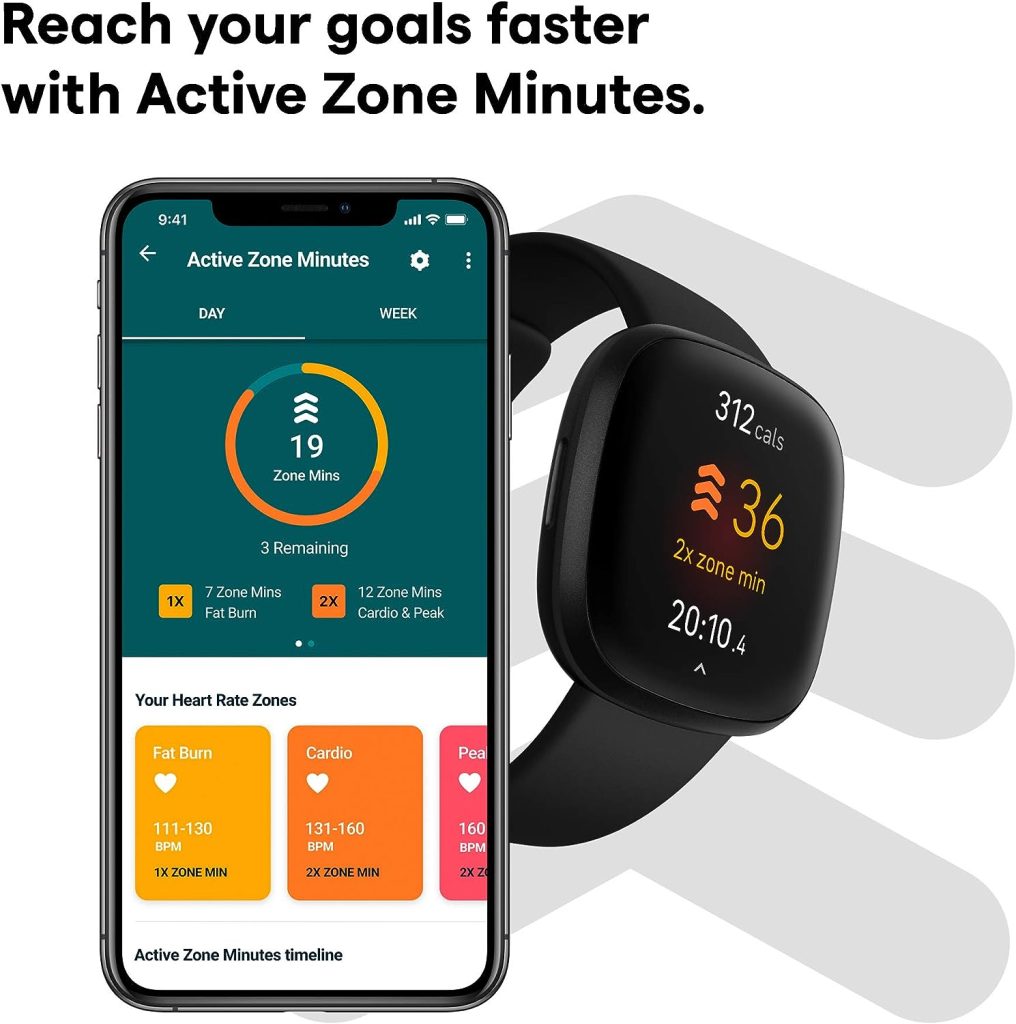 Fitbit Versa 3 Health  Fitness Smartwatch with GPS, 24/7 Heart Rate, Alexa Built-in, 6+ Days Battery, Black/Black, One Size (S  L Bands Included)