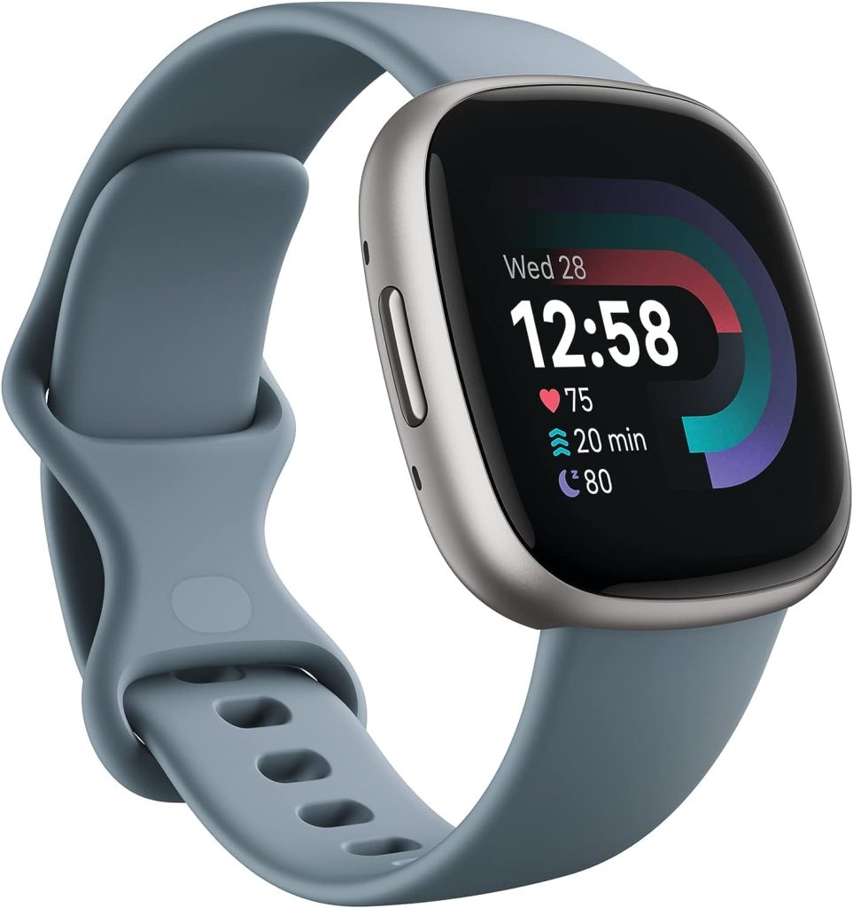 Fitbit Versa 4 Fitness Smartwatch with Daily Readiness, GPS, 24/7 Heart Rate, 40+ Exercise Modes, Sleep Tracking and more, Waterfall Blue/Platinum, One Size (S  L Bands Included)