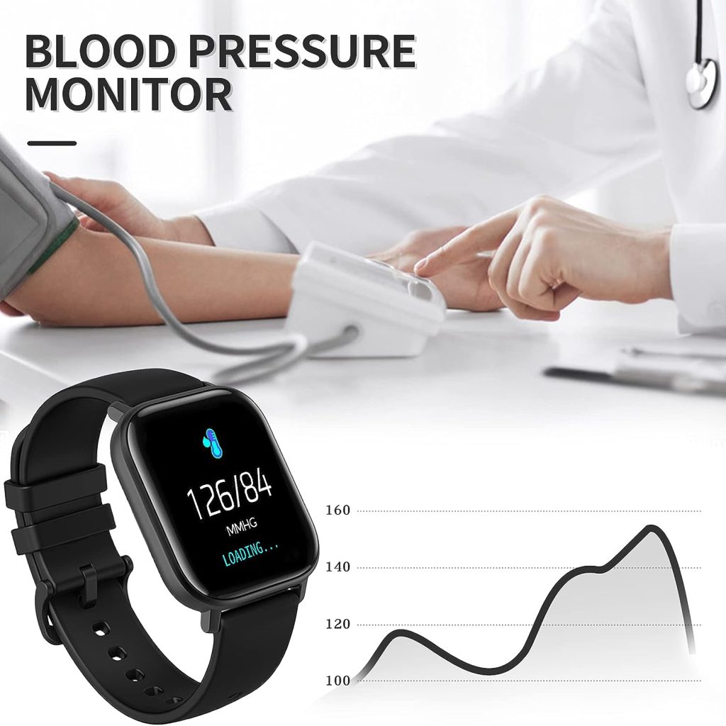 Fitness Tracker Heart Rate Blood Pressure Watch Blood Oxygen Monitor Pedometer Step Counter Activity Tracker Big Fitness Tracker for Women Men Smart Watch for Android Phones Compatible iPhone