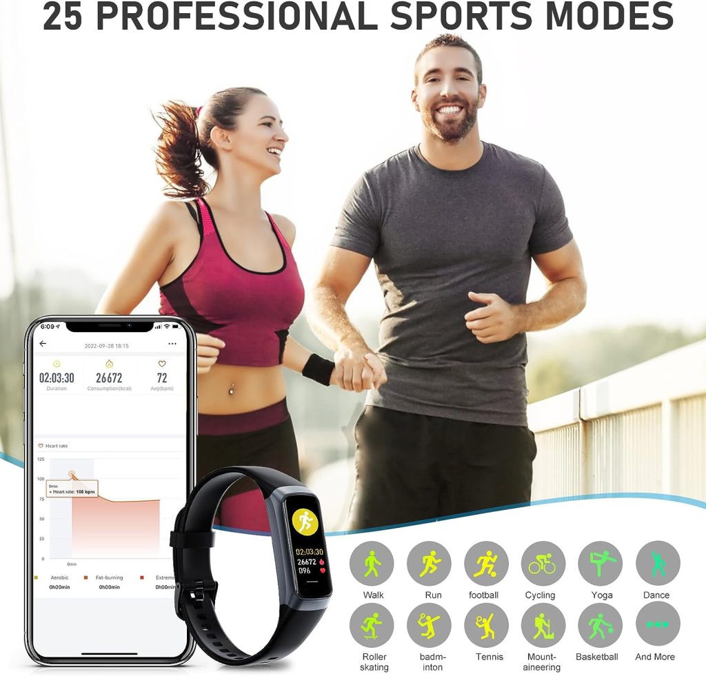 Fitness Tracker with Heart Rate Monitor, Step Counter, Sleep Monitor, Calorie Tracking, Activity Tracker with 1.1 AMOLED Touch Color Screen, Waterproof Step Tracker for Android iPhones Women Men Kids