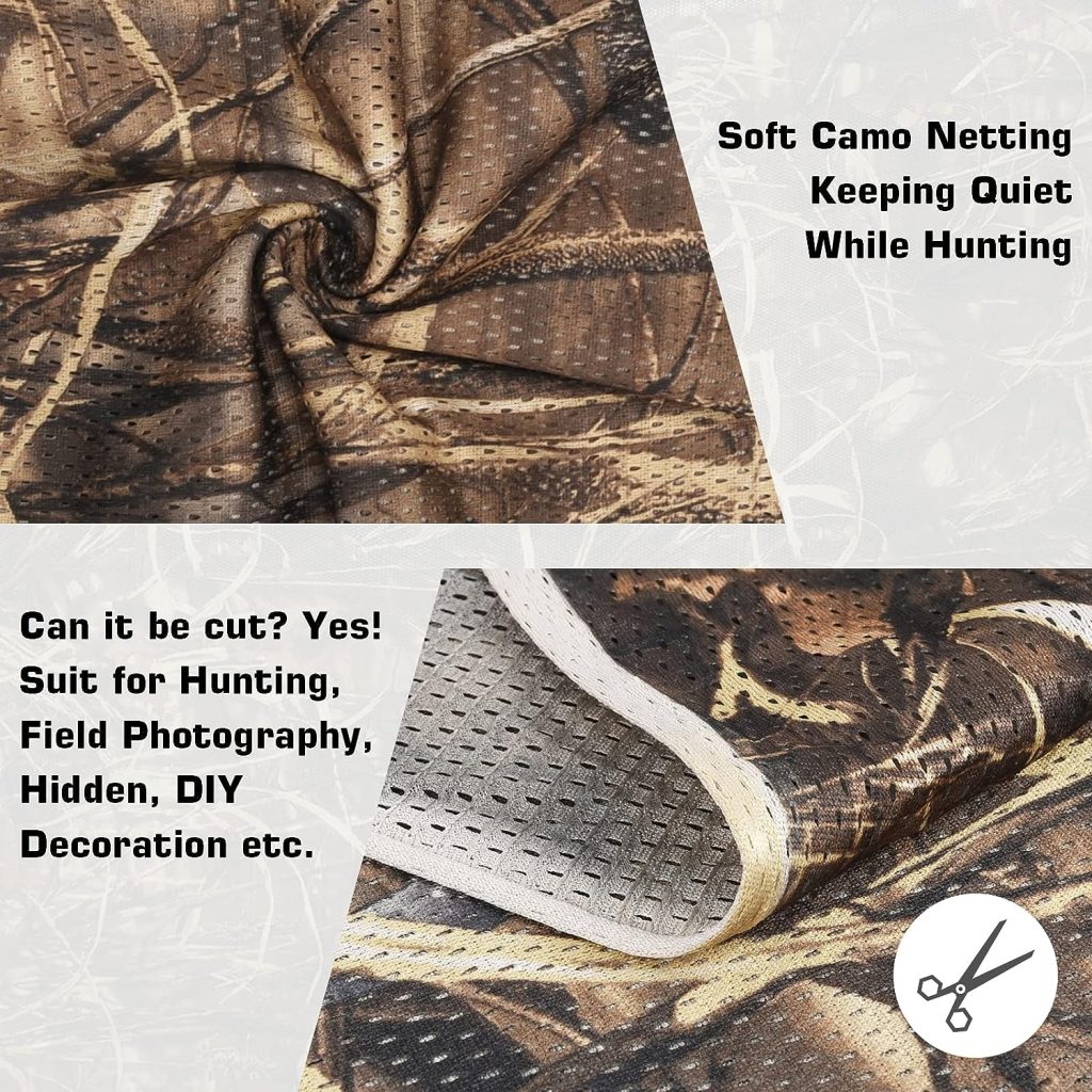 FLYEGO Camo Netting Camouflage Netting, Quiet Camo Mesh Netting Clear View Camo Hunting Blind for Concealment, Tree Stand, Hunting, Sunshade, Decoration, Shooting, Car Cover