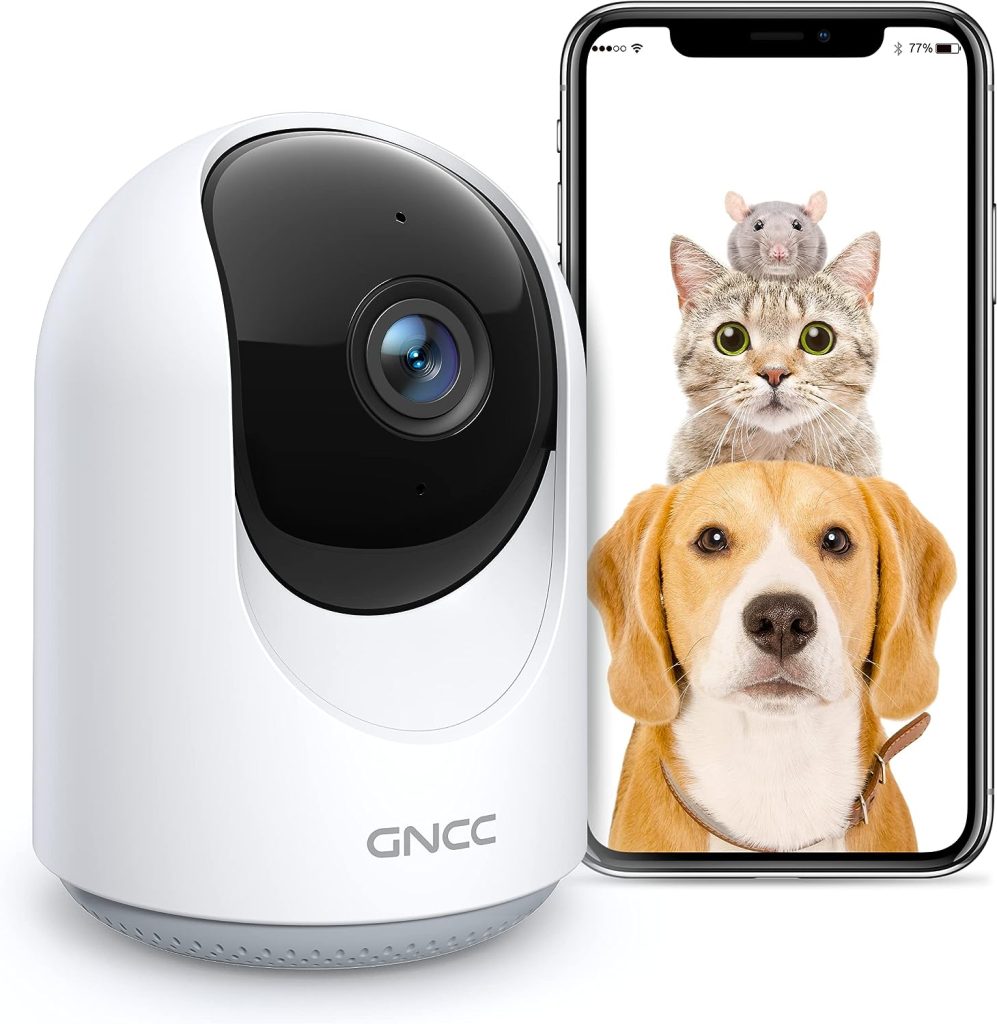 GNCC Pet Camera, Indoor Camera for Baby/Pet/Security with Night Vision, Dog Camera, 2-Way Audio, 2.4G WiFi, 360° PTZ Remote Control(Manual Up and Down), Smart Detection, SDCloud Storage, P1