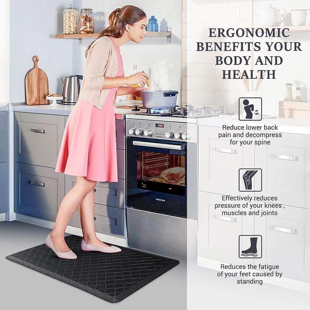 HappyTrends Kitchen Floor Mat Cushioned Anti-Fatigue Kitchen Rug,17.3x28,Thick Waterproof Non-Slip Kitchen Mats and Rugs Heavy Duty Ergonomic Comfort Rug for Kitchen,Floor,Office,Sink,Laundry,Black