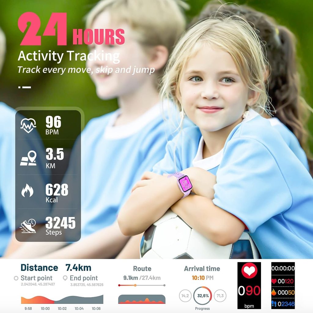 HENGTO Kids Smart Watch for Girls Boys, IP68 Fitness Activity Tracker Watch with Sleep Mode, Pedometers,Waterproof Kids Watch with 20 Sports Modes, Great Gift for Age 6+ Kids Teens（A Purple）