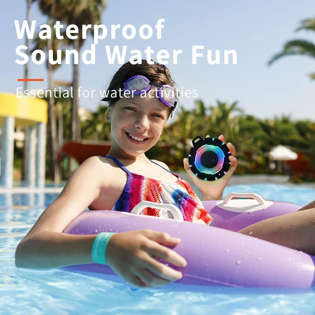 HEYSONG Waterproof Bluetooth Speaker, Shower Speaker with HD Sound, LED Light, Floating, Lightweight Portable Speakers for Travel, Pool, Beach, Kayak, Gifts for Girl, Teen