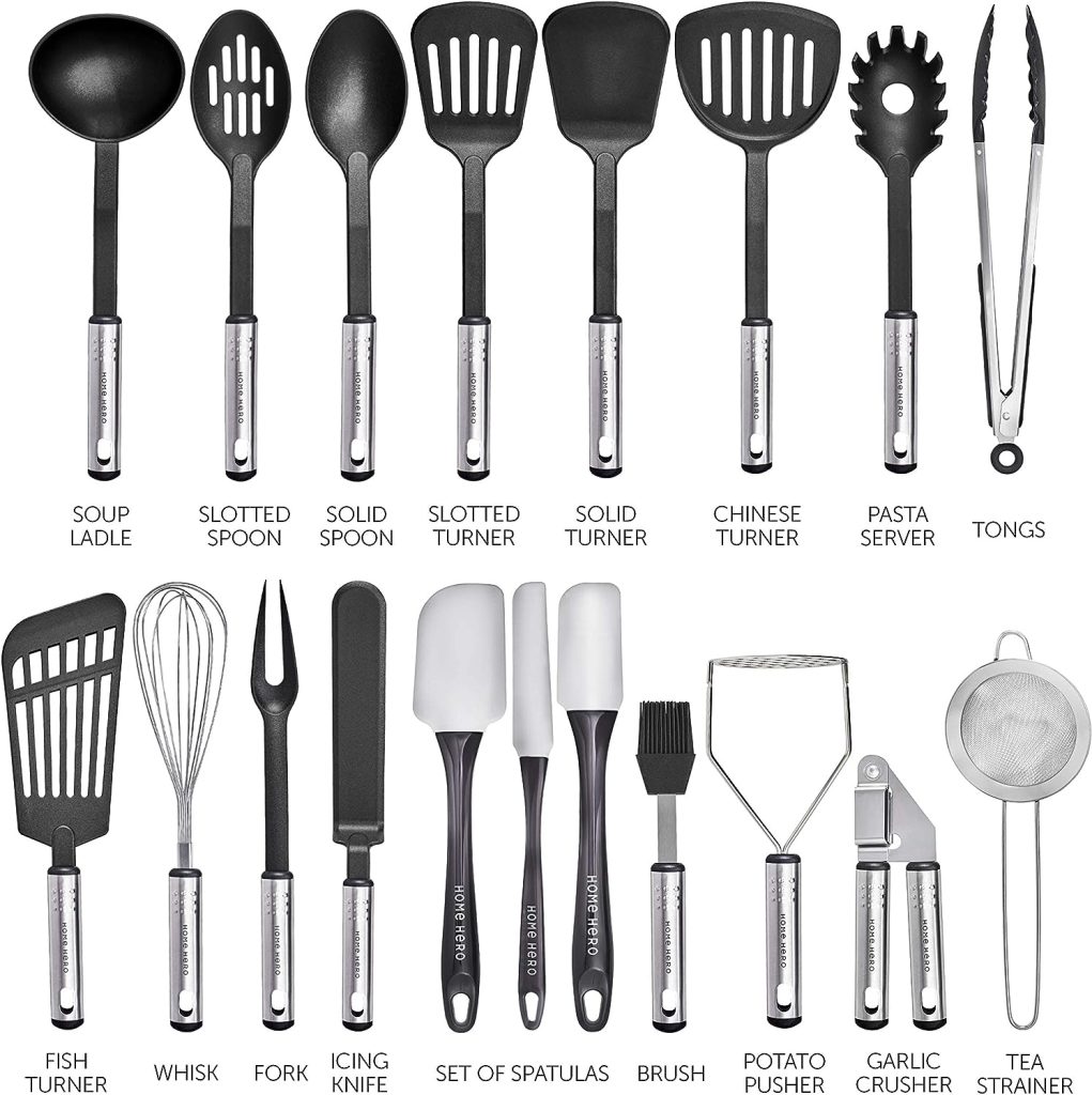 Home Hero 44-pcs Kitchen Utensils Set - Nylon  Stainless Steel Cooking Utensils Set with Spatula - Kitchen Gadgets  Kitchen Tool Gift Set