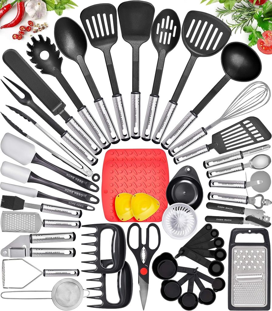 Home Hero 44-pcs Kitchen Utensils Set - Nylon  Stainless Steel Cooking Utensils Set with Spatula - Kitchen Gadgets  Kitchen Tool Gift Set