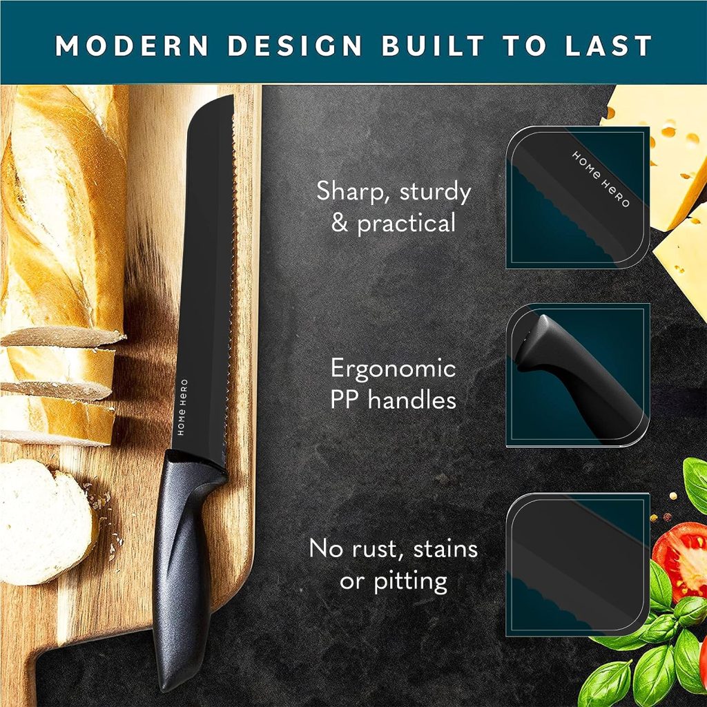 Home Hero Kitchen Knife Set, Steak Knife Set  Kitchen Utility Knives - Ultra-Sharp High Carbon Stainless Steel Knives with Ergonomic Handles (20 Pc Set, Black)