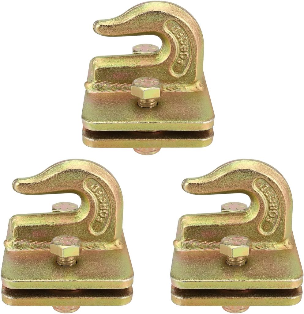 JEUIHAU 3 Pack 3/8 Inch Bolt-On Grab Hook, Grade 70 Forged Steel Bolt-On Loader Chain Tow Hooks with Backer Plate for Loader, Tractor Bucket, RV, UTV, Truck, Max 6,600 Lbs, Gold