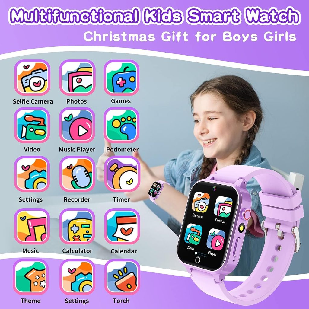 Kids Smart Watches Girls Age 5-12, 26 Games High-Resolution Touchscreen Kids Watch with Video Camera Music Player Pedometer Flashlight 12/24 hr Educational Toys Birthday Gifts for Girls Ages 6 7 8