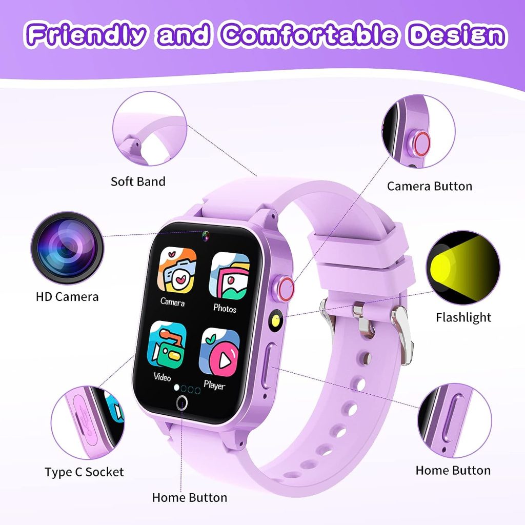Kids Smart Watches Girls Age 5-12, 26 Games High-Resolution Touchscreen Kids Watch with Video Camera Music Player Pedometer Flashlight 12/24 hr Educational Toys Birthday Gifts for Girls Ages 6 7 8