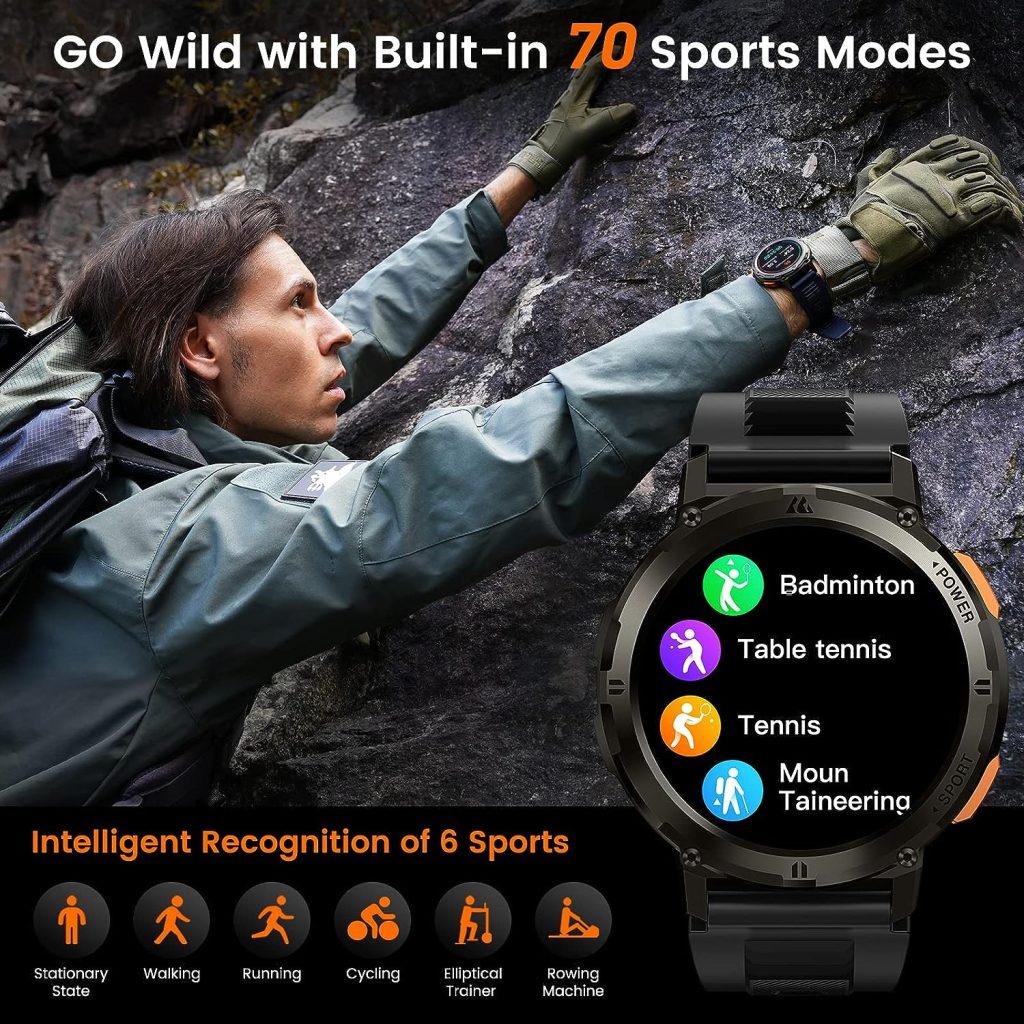 KOSPET Smart Watch AMOLED Display 50 Days Ultra-Long Battery Life (Call Receive/Dial) 70 Sports Modes 5ATM/IP69K Waterproof Rugged smartwatches for Android iPhone
