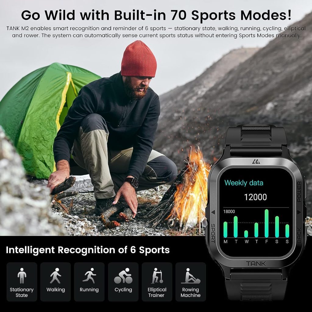 KOSPET Smart Watch - Smart Sleep Tracking Huge Battery (Call Receive/Dial) 5ATM Waterproof Outdoor Rugged Watch Tracker for iPhone Android with 70 Sports Modes - 1.85 Ultra Large HD Display
