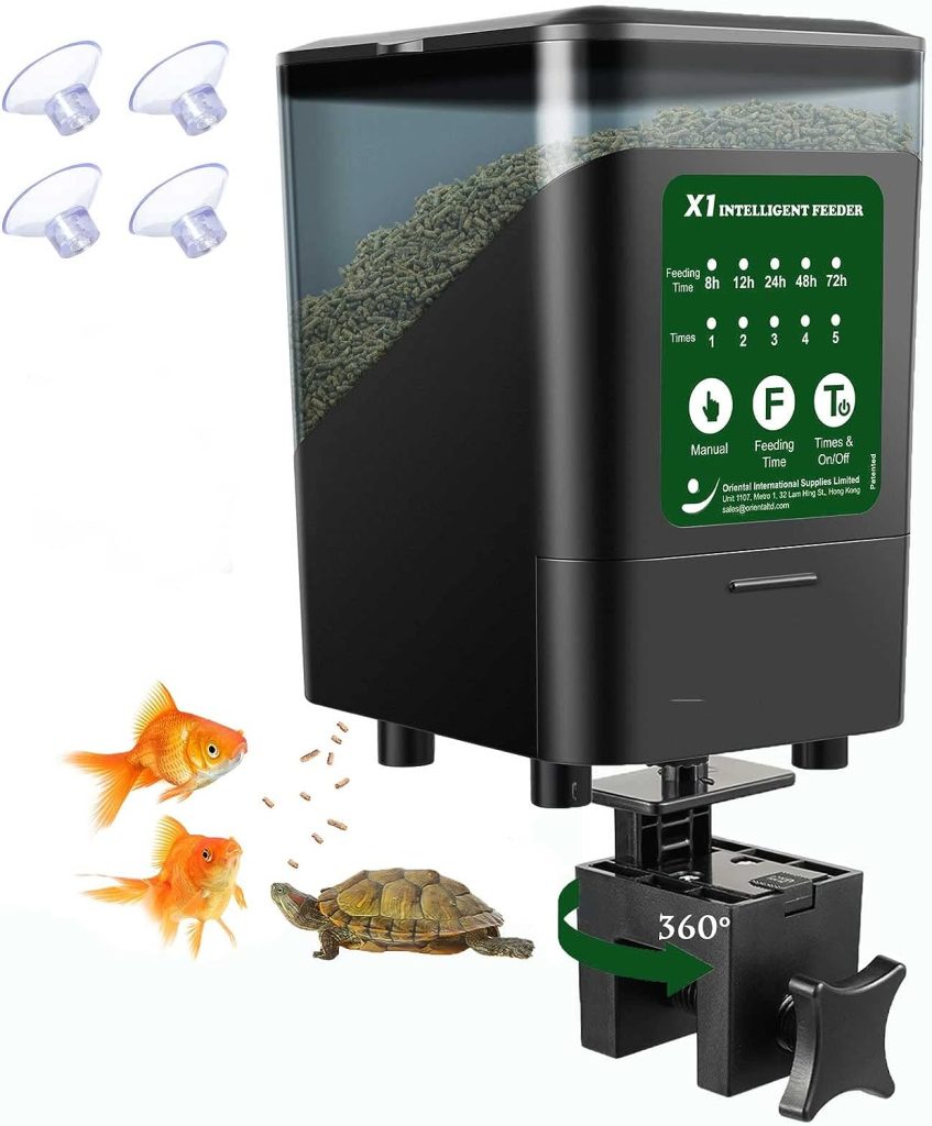 Large Automatic Fish Feeder, 14 Fl.Oz Patented Revolutionary Design Aquarium Food Tank Dispenser with Timer, Auto Feeding Moisture-Proof Electric Adjustable Battery Operated Feeders for Holidays